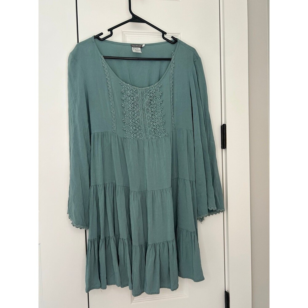 Earthbound Trading Co Ruffle Embroidered Dress Boho Babydoll Large L